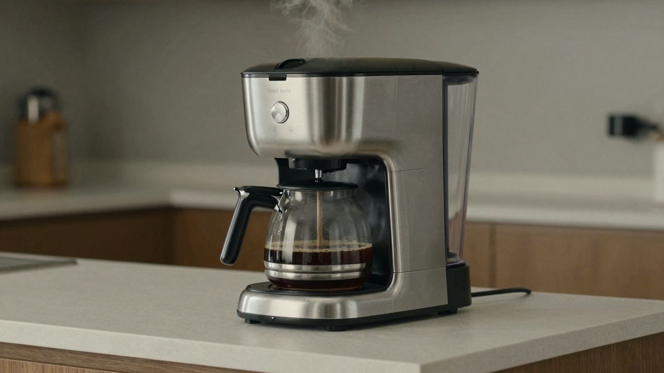 Oxo 12-cup coffee maker on a kitchen counter.