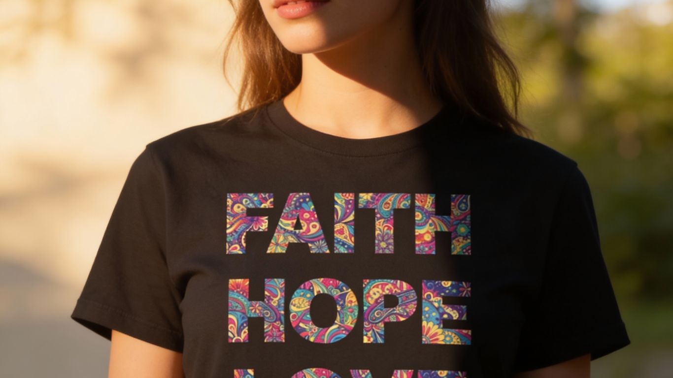 Black t-shirt with colorful 