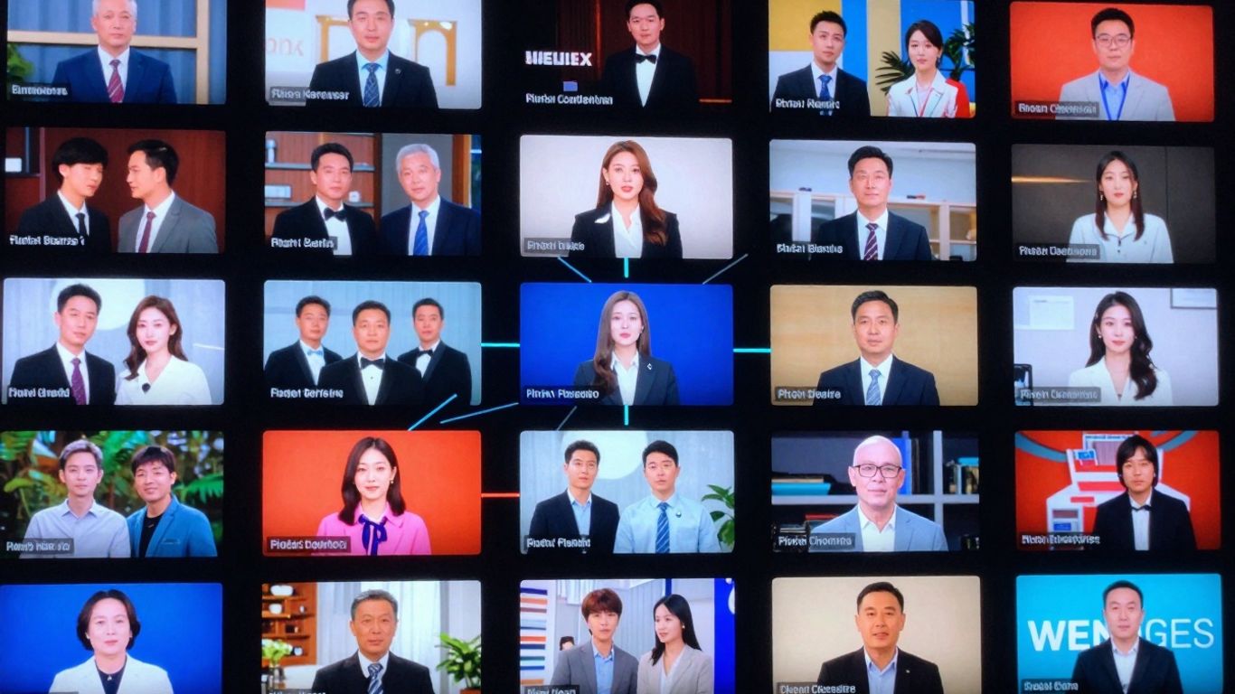 IPTV channels displayed on a screen with network connections.