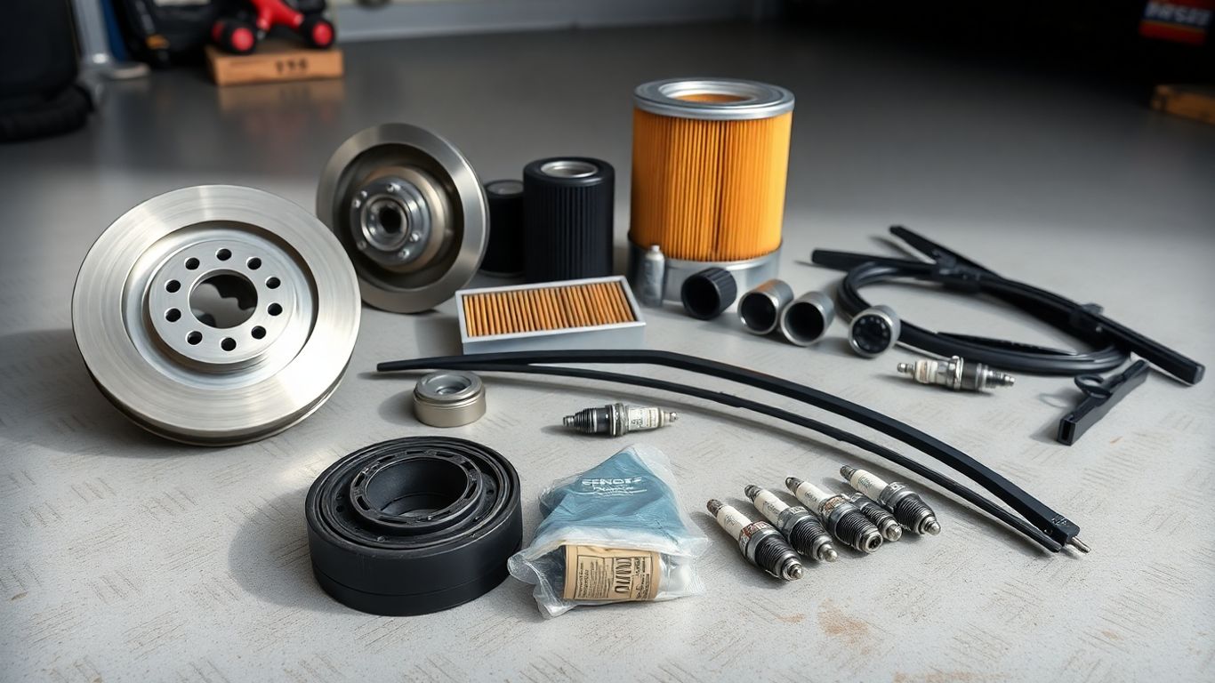 VW EOS parts displayed on clean garage floor