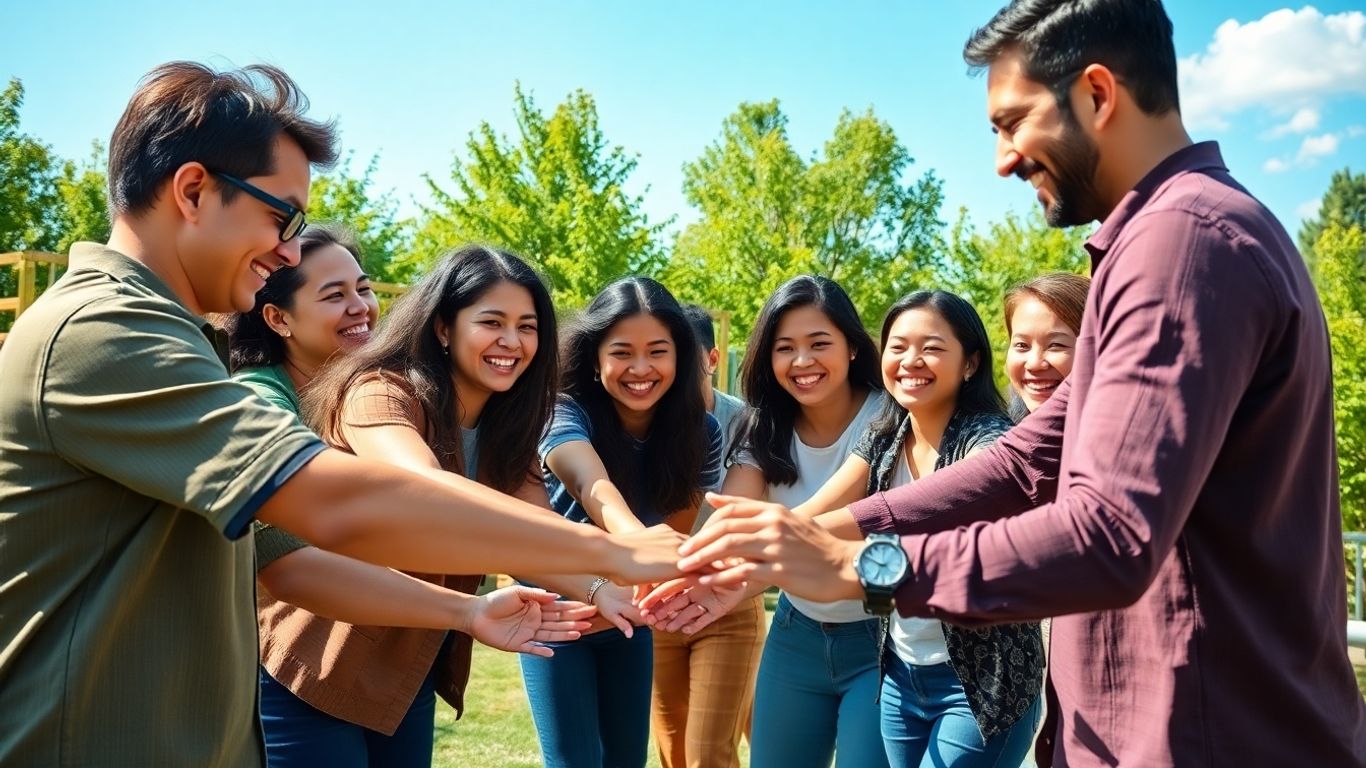 Colleagues enjoying an outdoor team-building activity together.