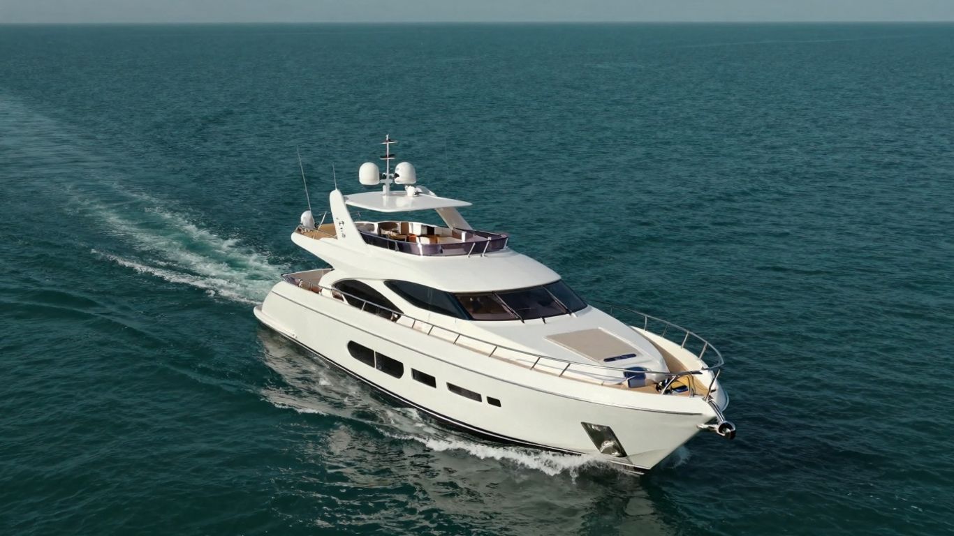 Luxury 60 foot yacht sailing on the ocean.