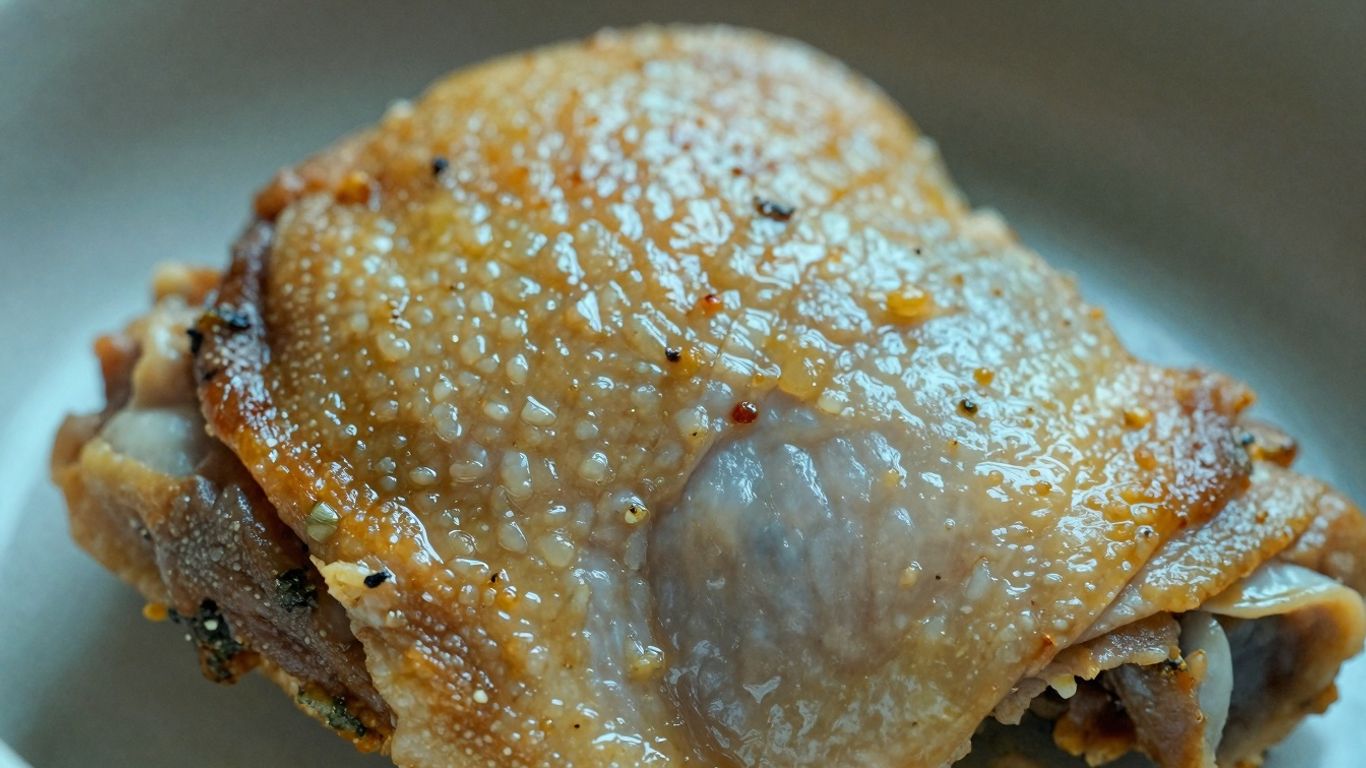 Cooked chicken thigh with visible texture and seasoning.