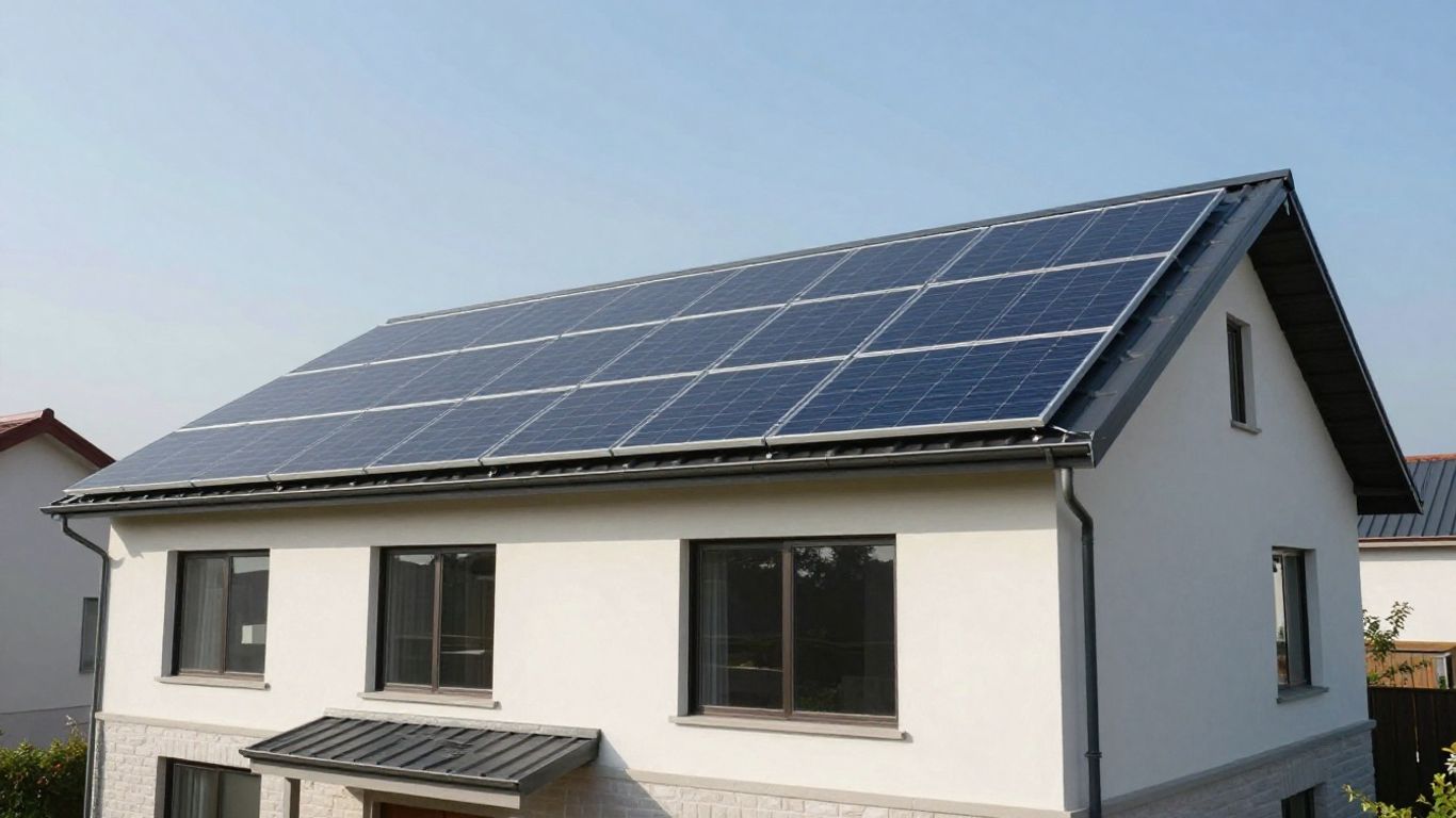 Maison avec panneaux solaires sur le toit.