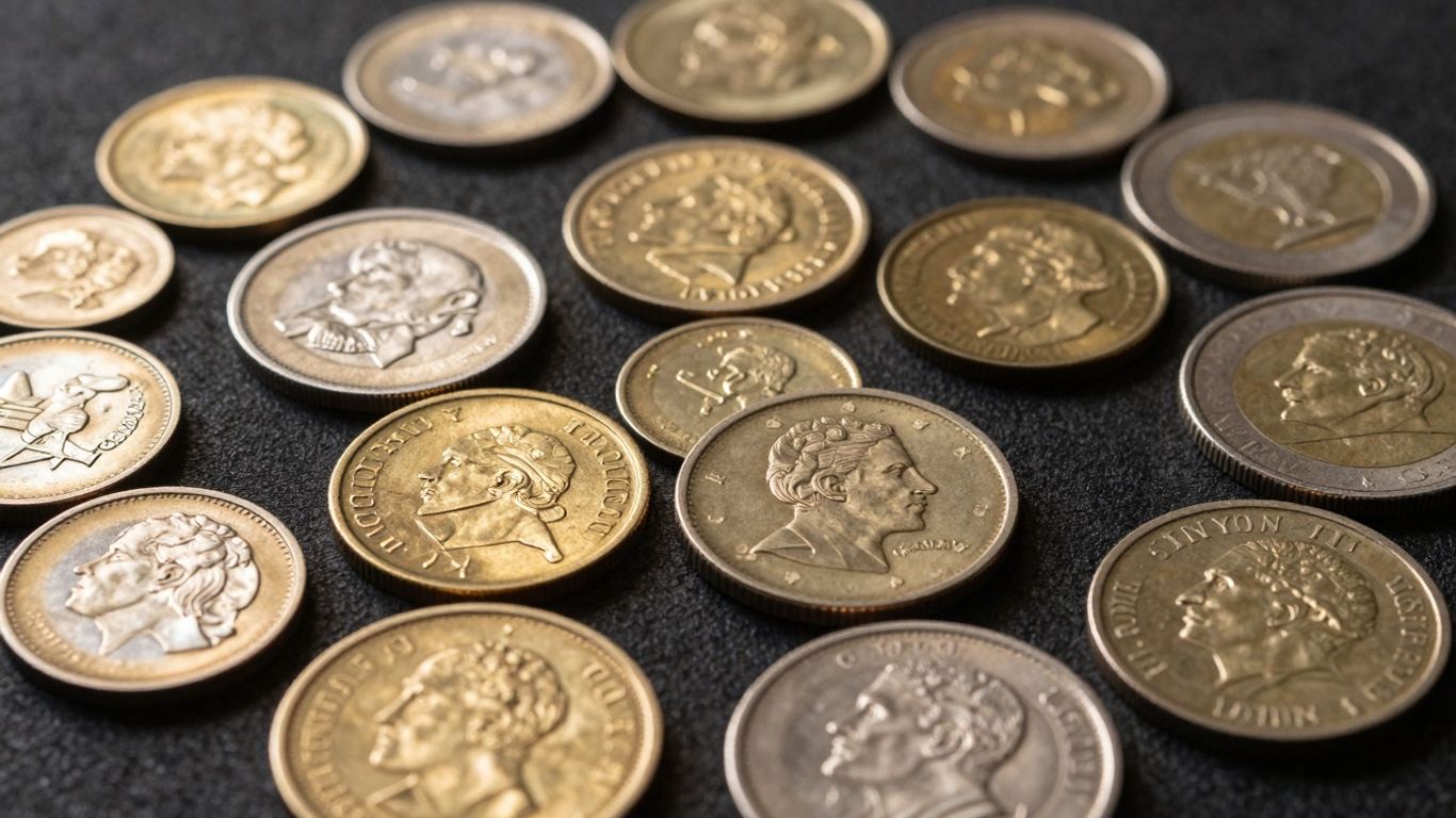 Collection of valuable gold and silver coins.