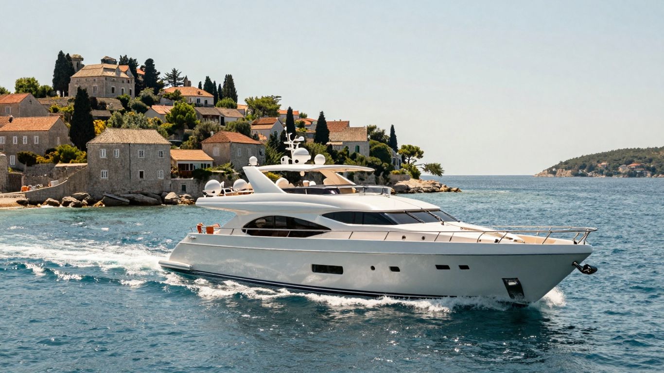 Luxury yacht sailing Adriatic Sea near Croatian coast.