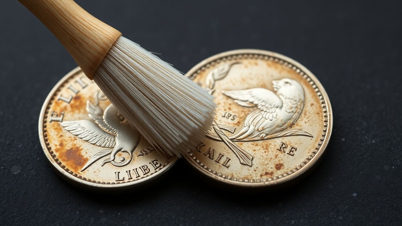 Cleaning and preserving valuable coins for a collection.