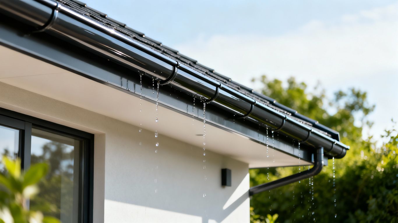 Modern home with clean seamless gutters and water runoff