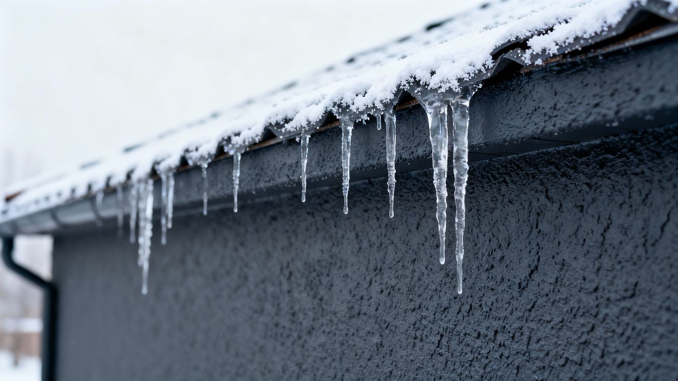 Seal roof coating protecting building from winter elements.