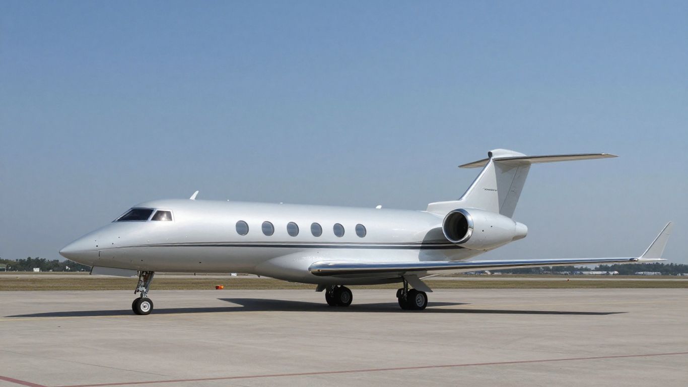 Boeing private jet on tarmac, luxurious and powerful.