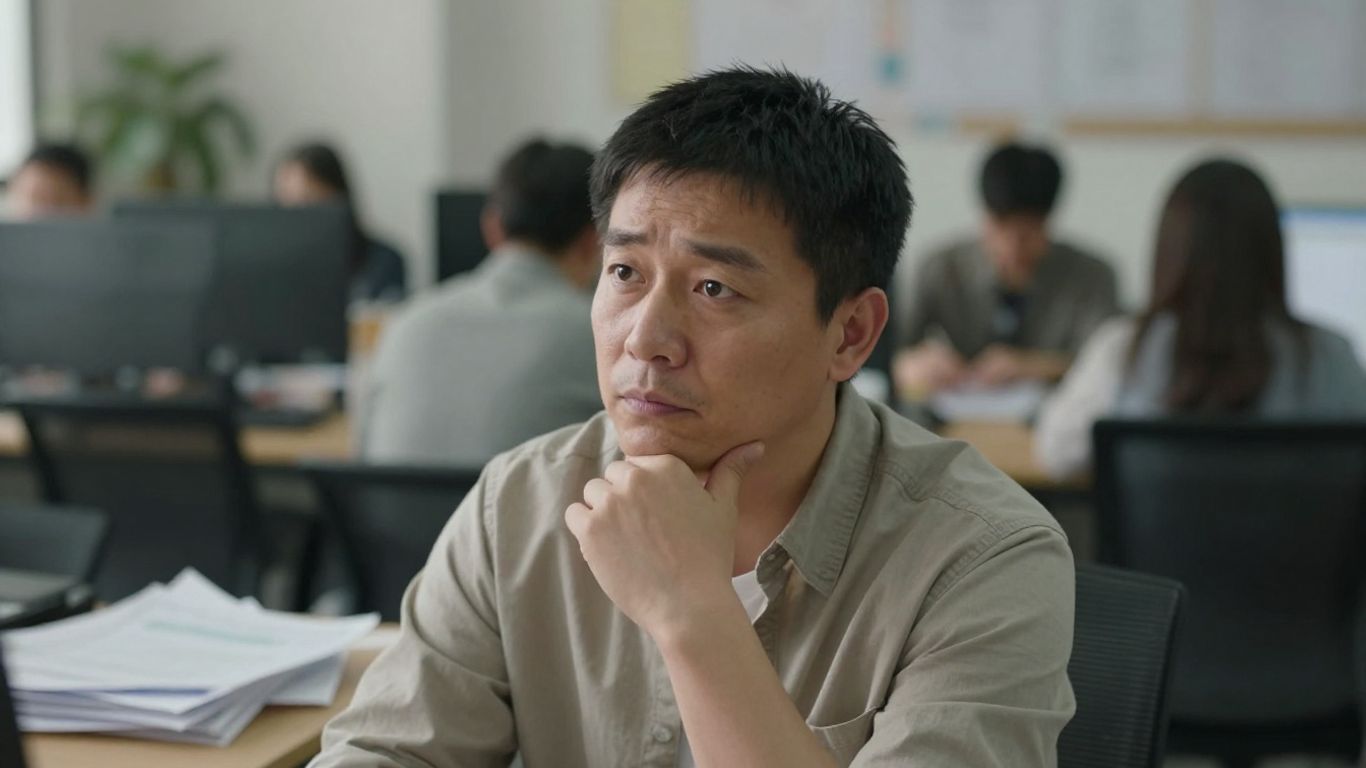 Adulto pensativo com desafios do TDAH em ambiente de trabalho.