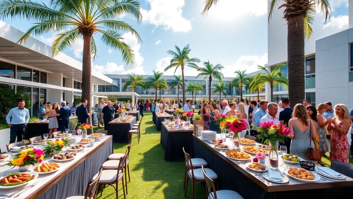 Aventura Florida catering event with food and guests.