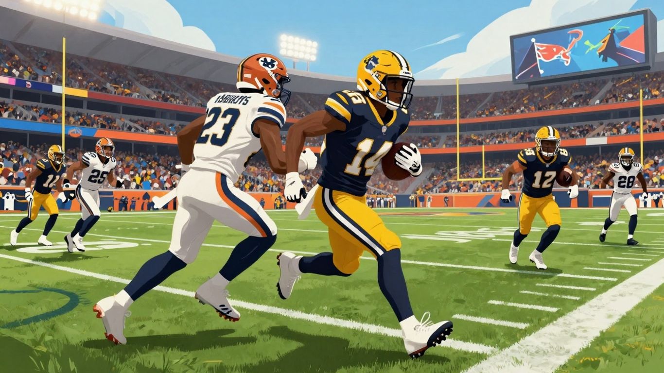 NFL game action with players on the field.