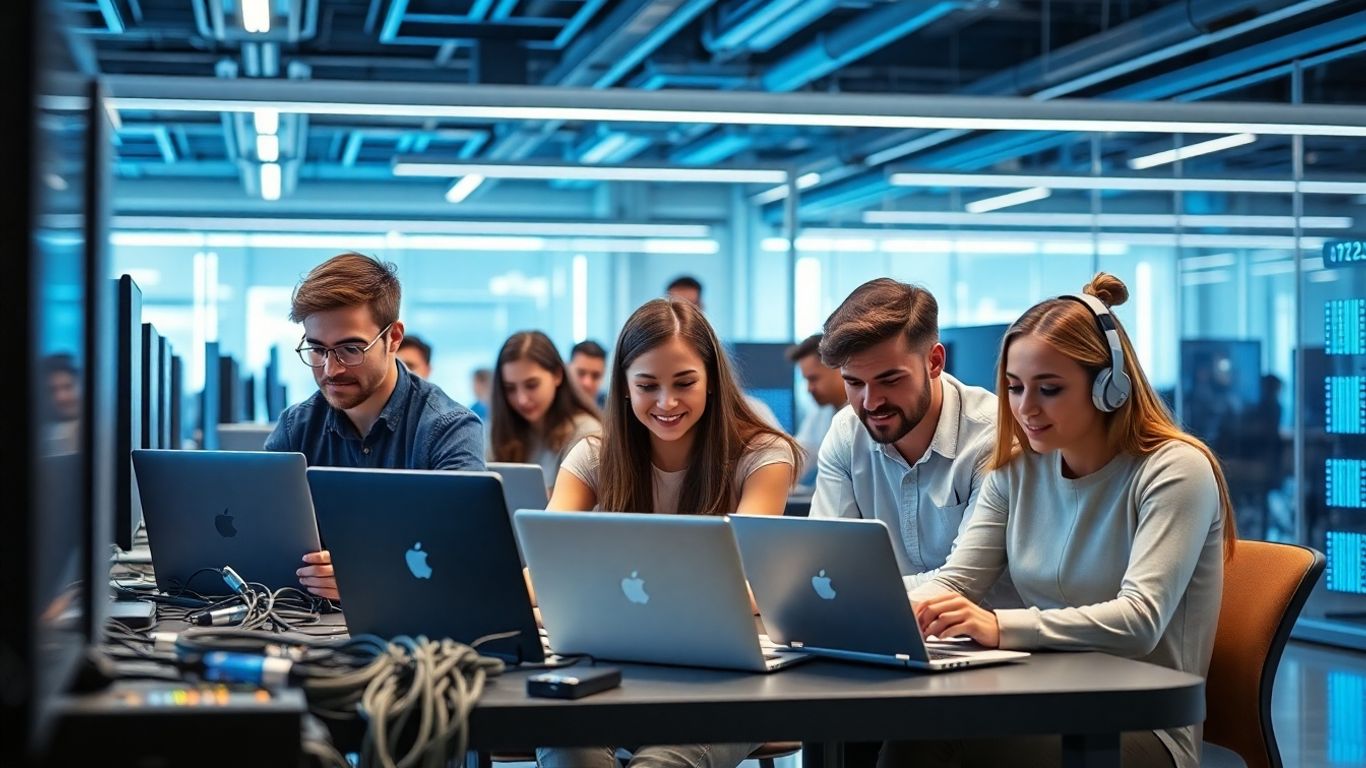 Diverse IT professionals working in a modern office