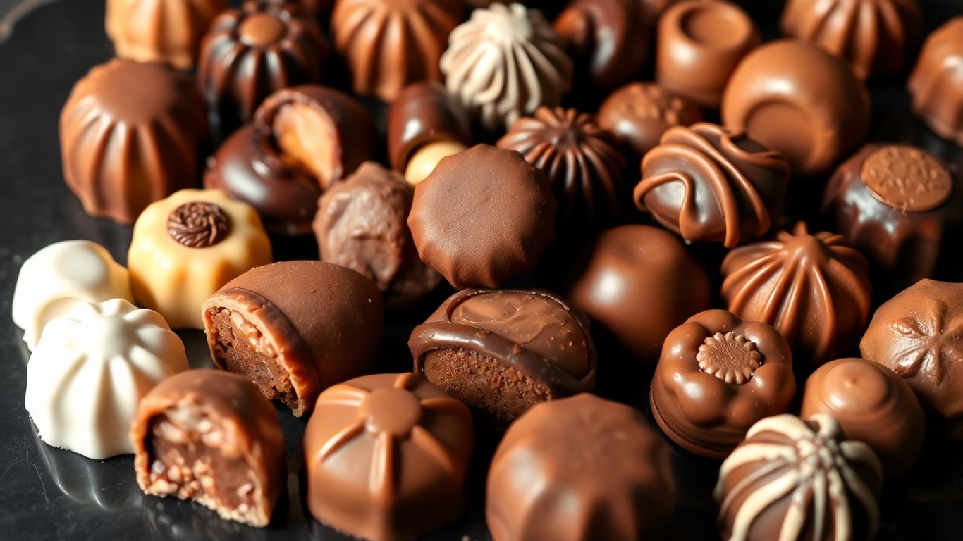 Belgische Pralinen Vielfalt in Nahaufnahme