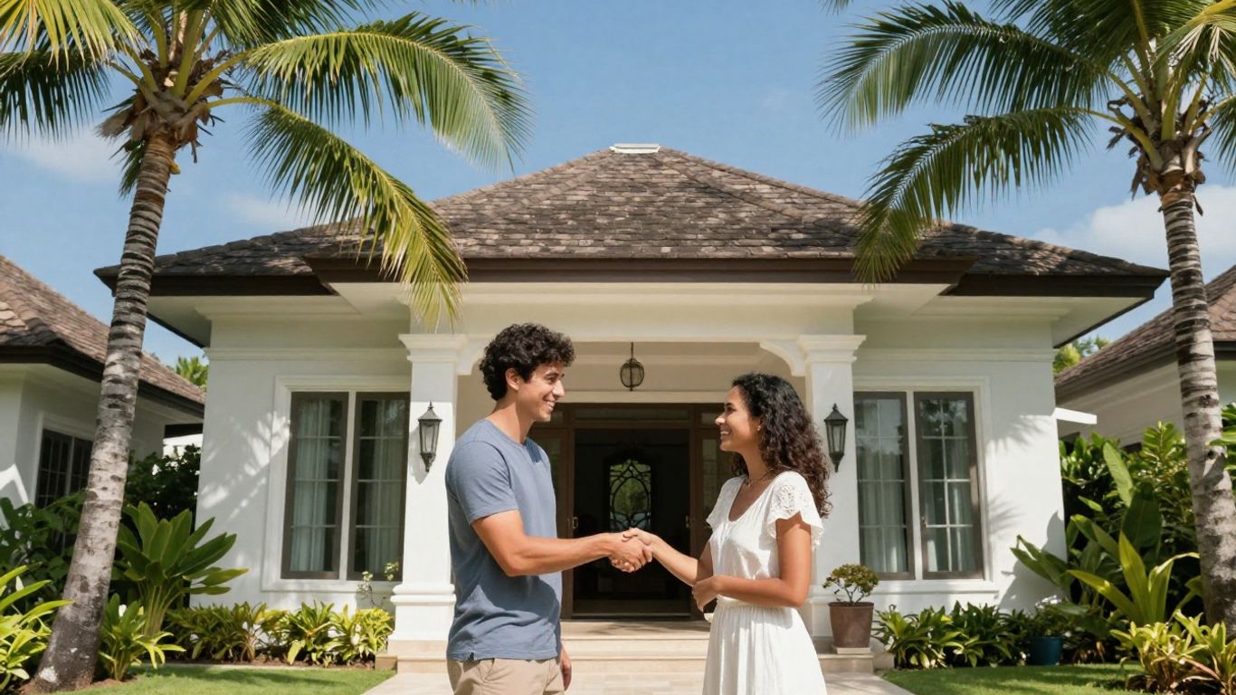 Phuket villa with happy tenants signing a rental agreement.