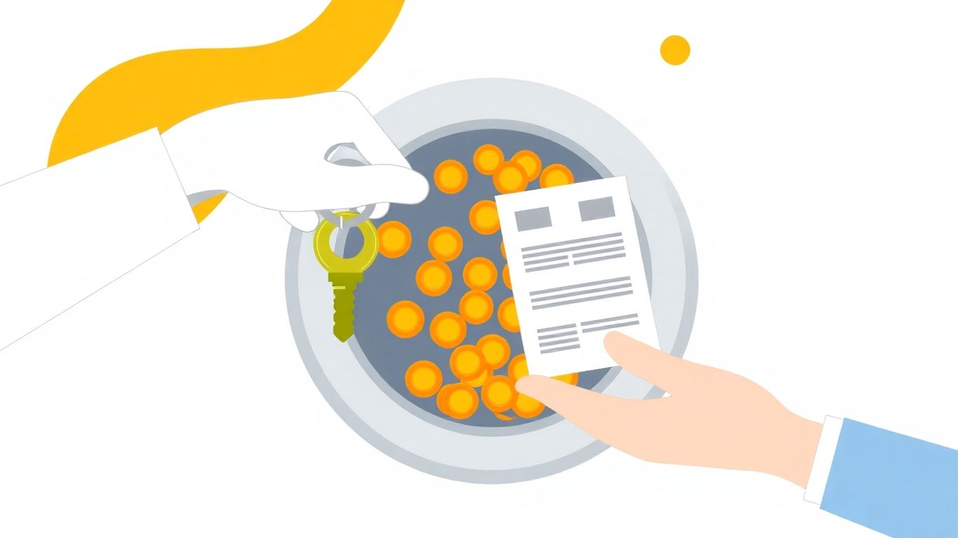 Secured loan concept with key and coins.