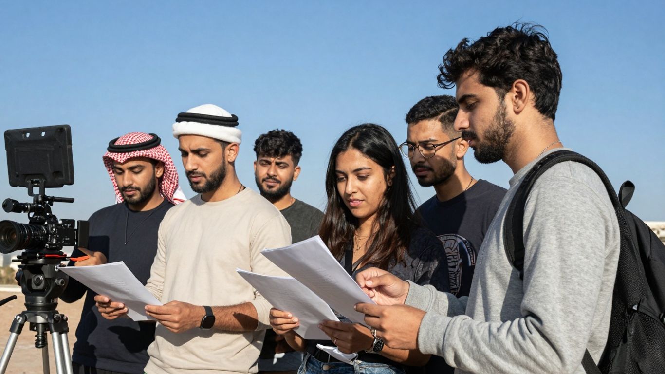 Menschen arbeiten zusammen an einem Filmset