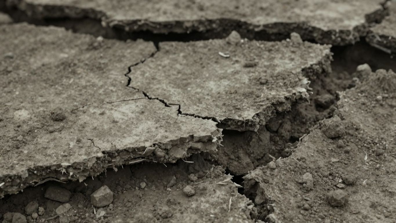 Cracked and shifting soil surface due to freezing temperatures.