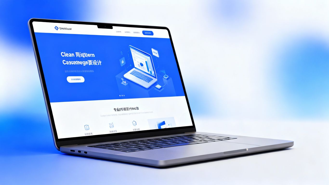 Laptop displaying a new website on a clean background.