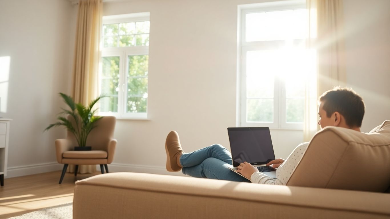 Person working remotely on a laptop at home.