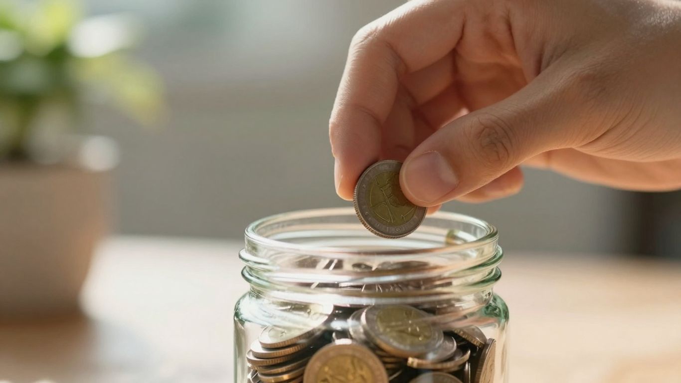Hands adding coins to a jar for funding.