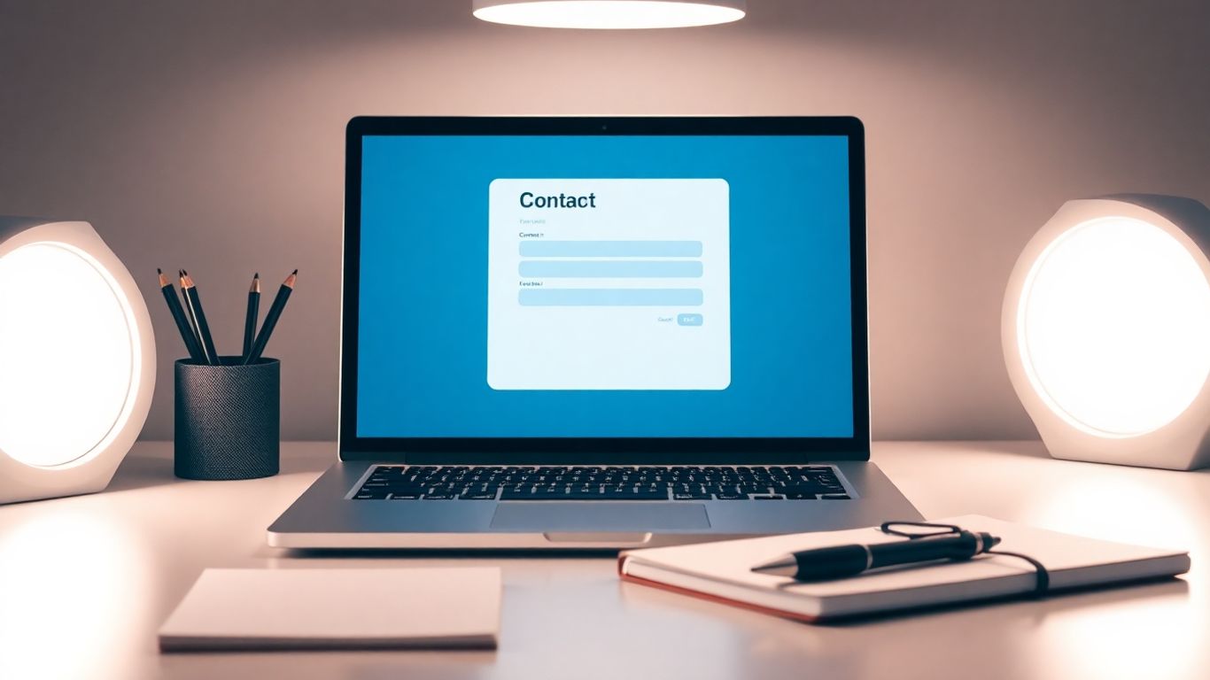 Contact information sample on a laptop screen.