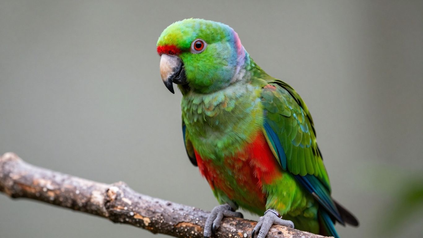 Solomon Island Eclectus parrot perched on a branch.