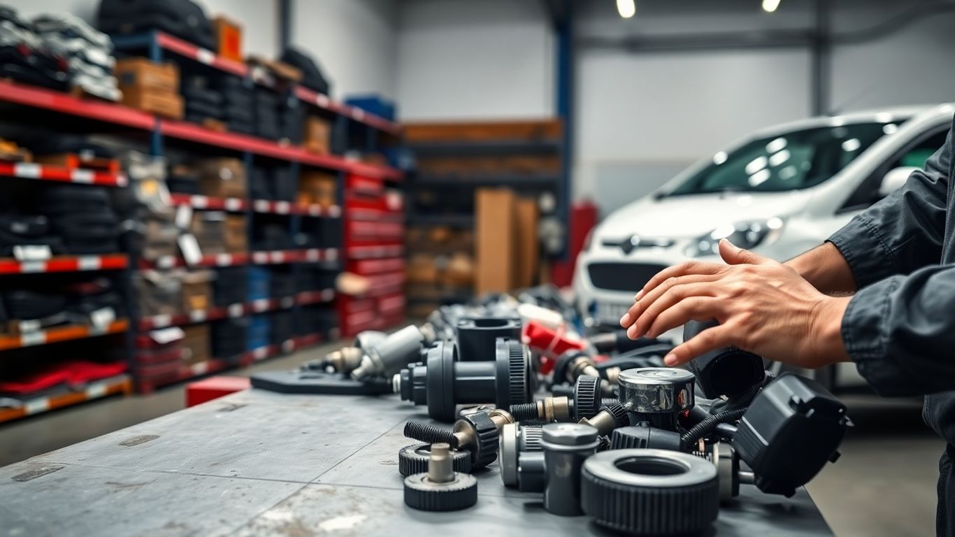 Mechanic inspecting Fiat used parts in workshop