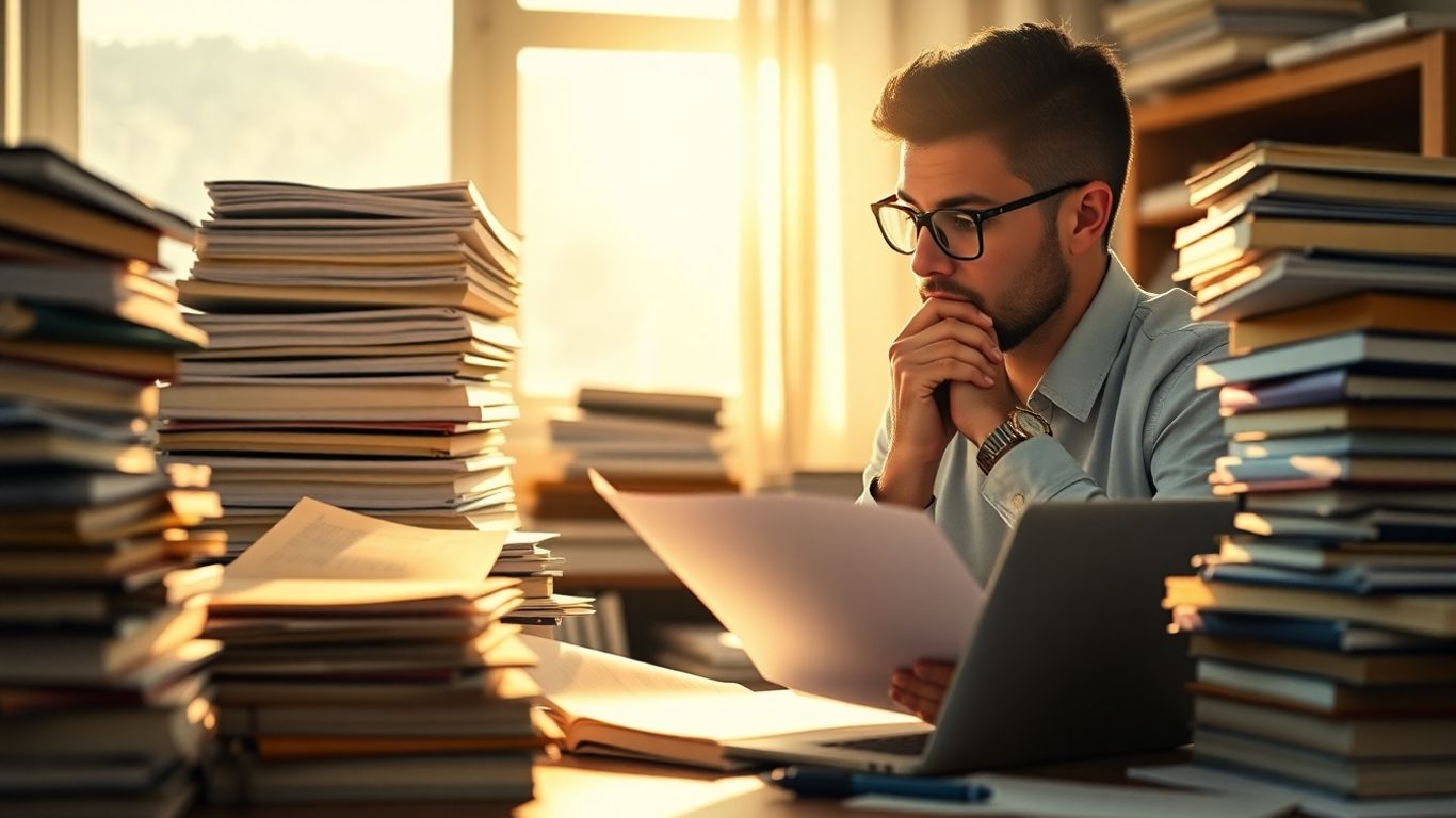 Personne étudiant des documents pour une VAE
