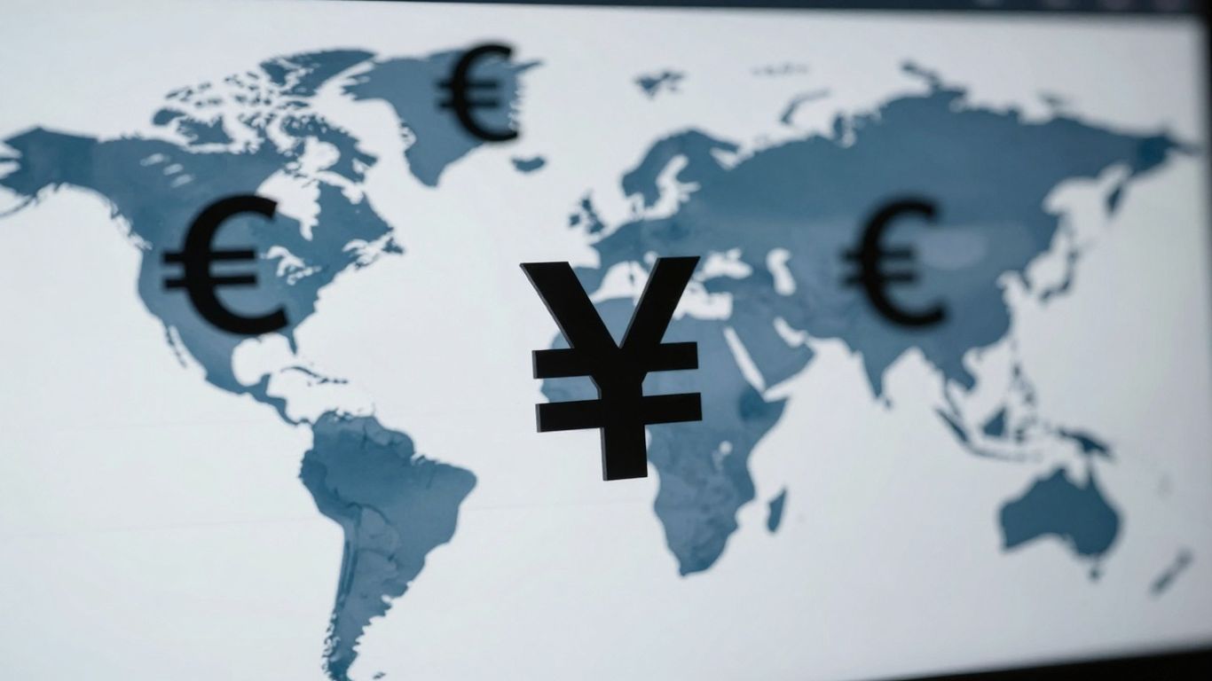 Symboles de devises et marchés financiers mondiaux.