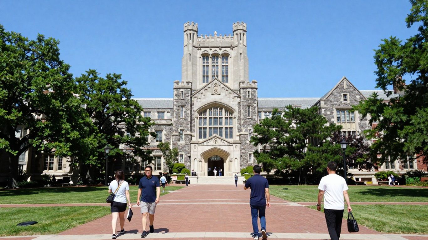 Yale campus with students and buildings.