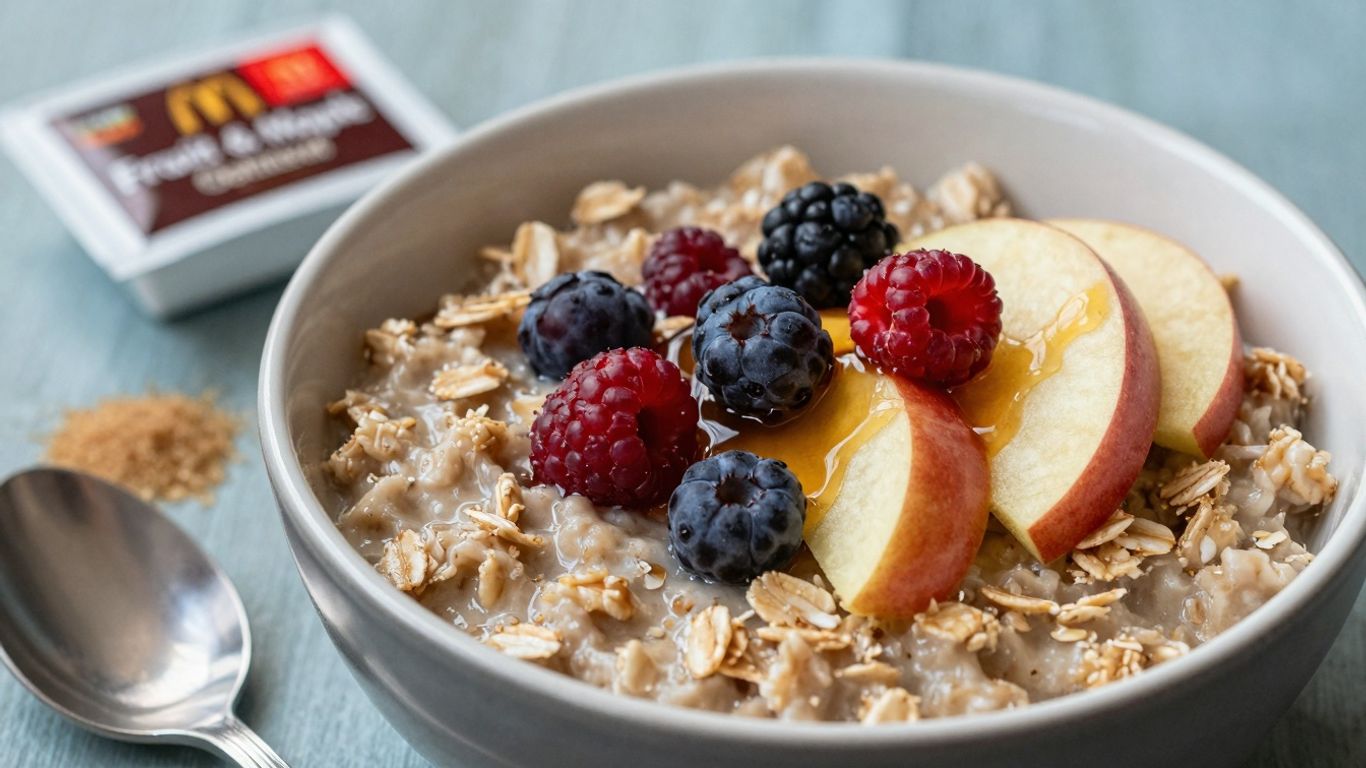 McDonald's Fruit & Maple Oatmeal with berries and syrup.
