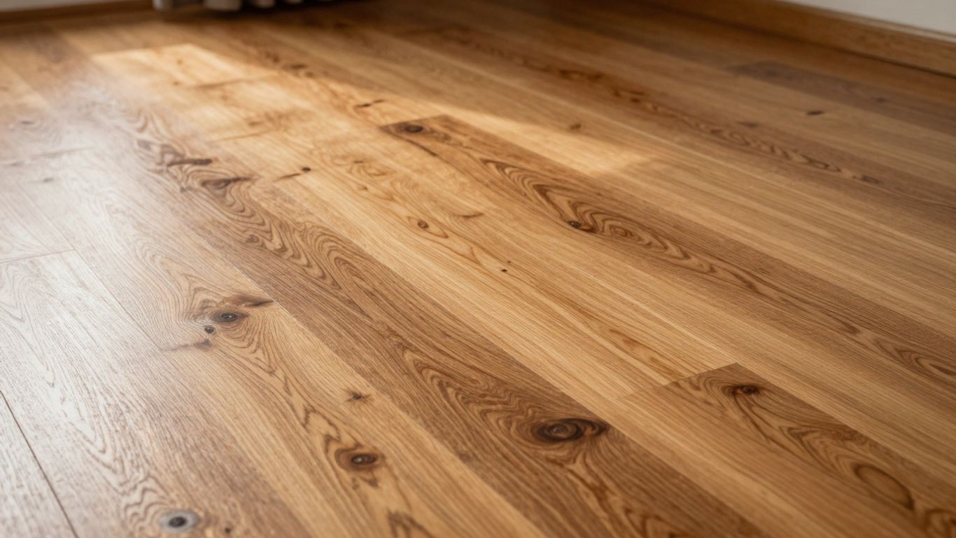 Restored wood floor with sunlight highlighting grain.