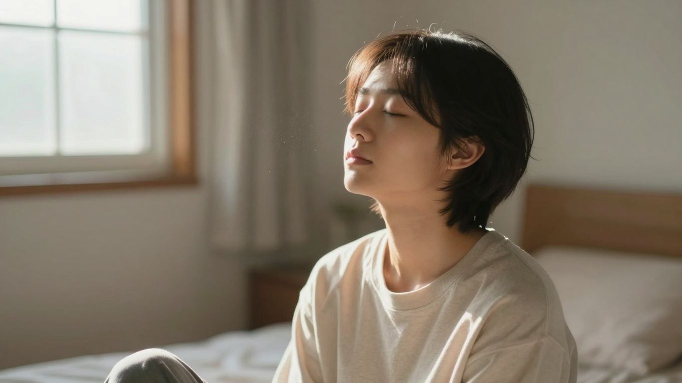 Person meditiert in ruhiger Umgebung.