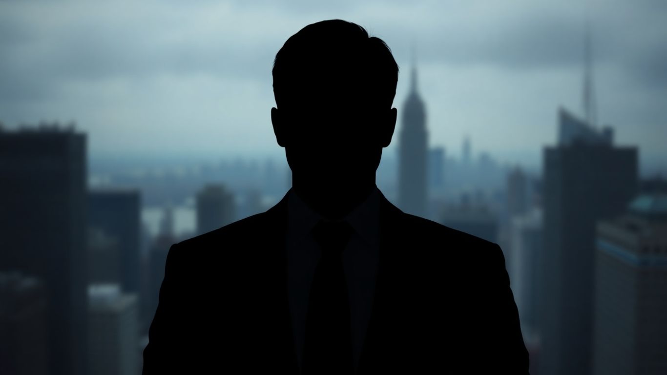 Om de afaceri fantomatic în fața unui oraș neclar.