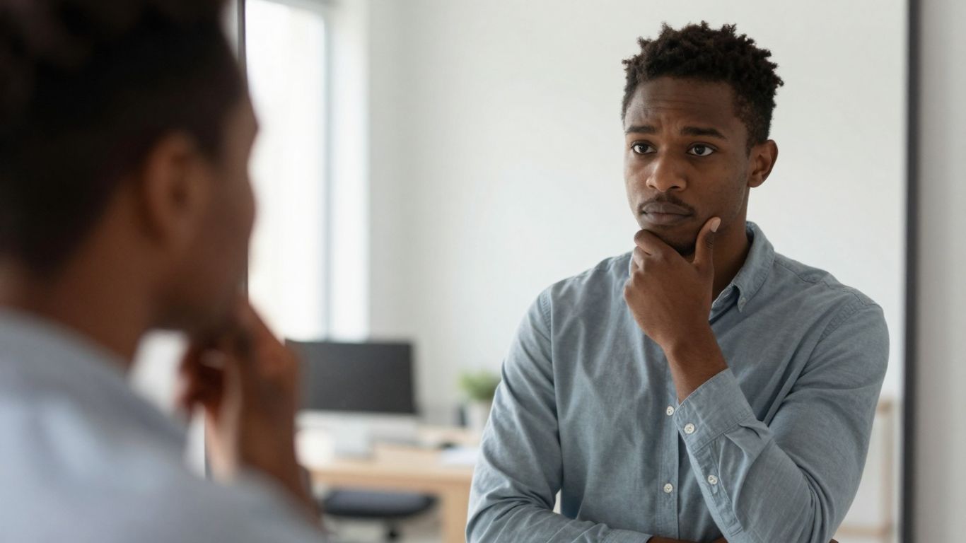 Persoon die zelfvertrouwen uitstraalt na het overwinnen van zwakke punten.
