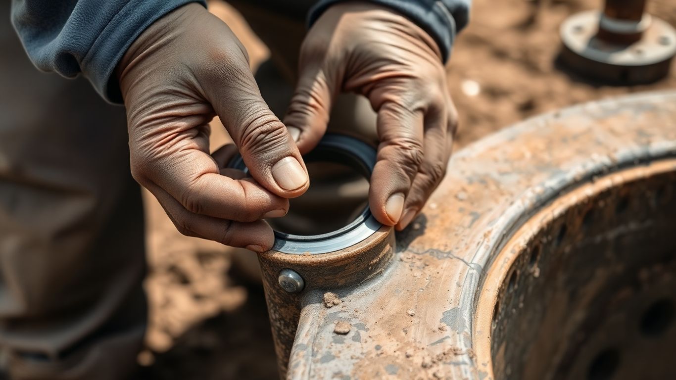 Worker installing a well seal for system longevity.