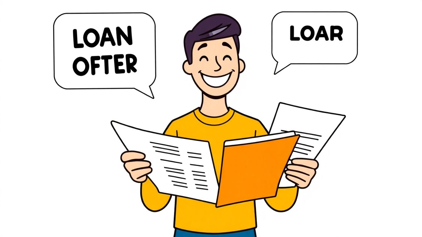 Person reviewing loan offers with a smile.