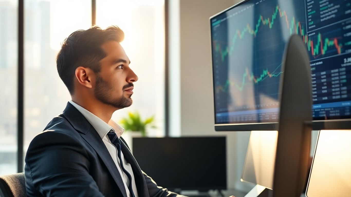 Trader at desk with computer