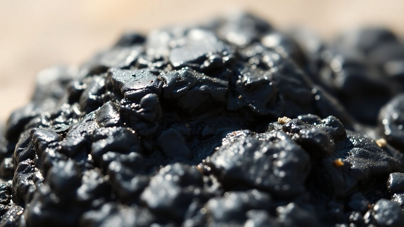 قطرات الشيلاجيت الداكنة تلمع على سطح صخري