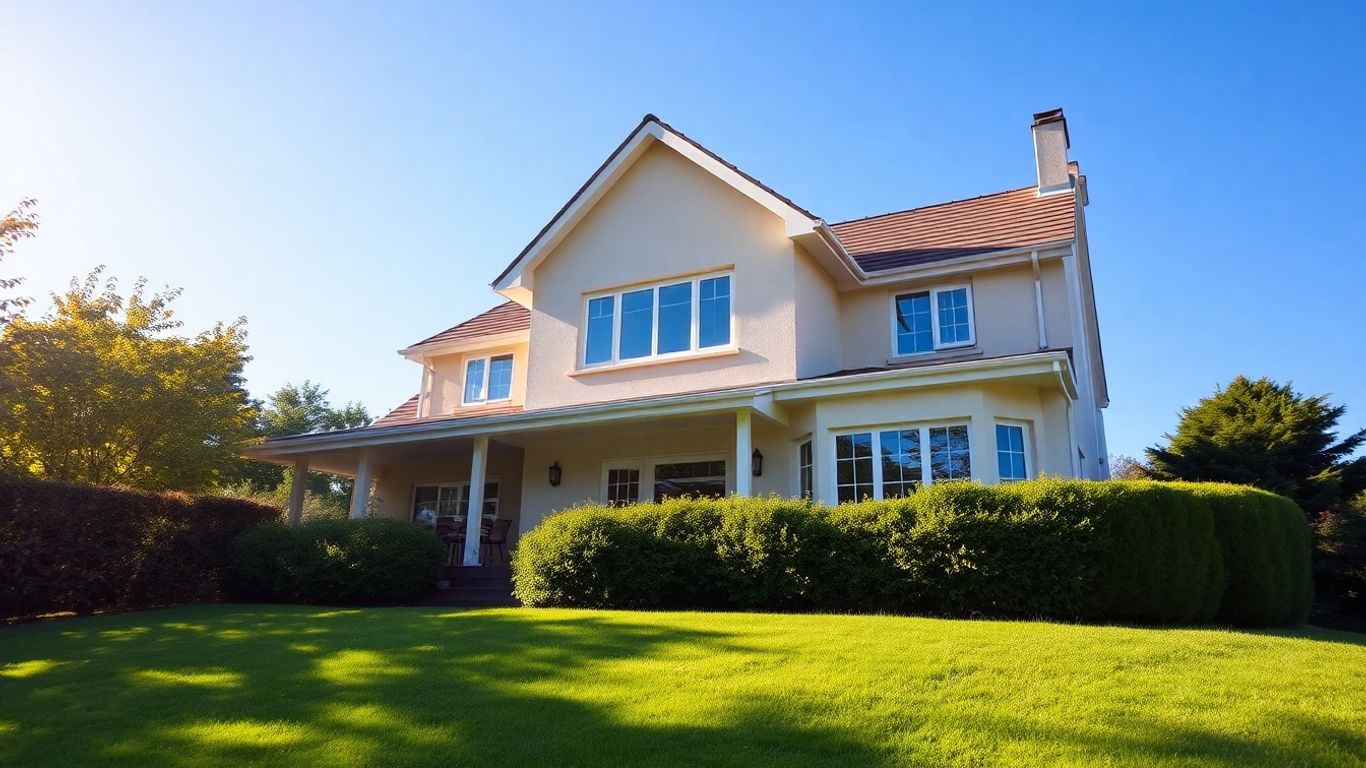 Casa moderna segura y próspera bajo el sol.