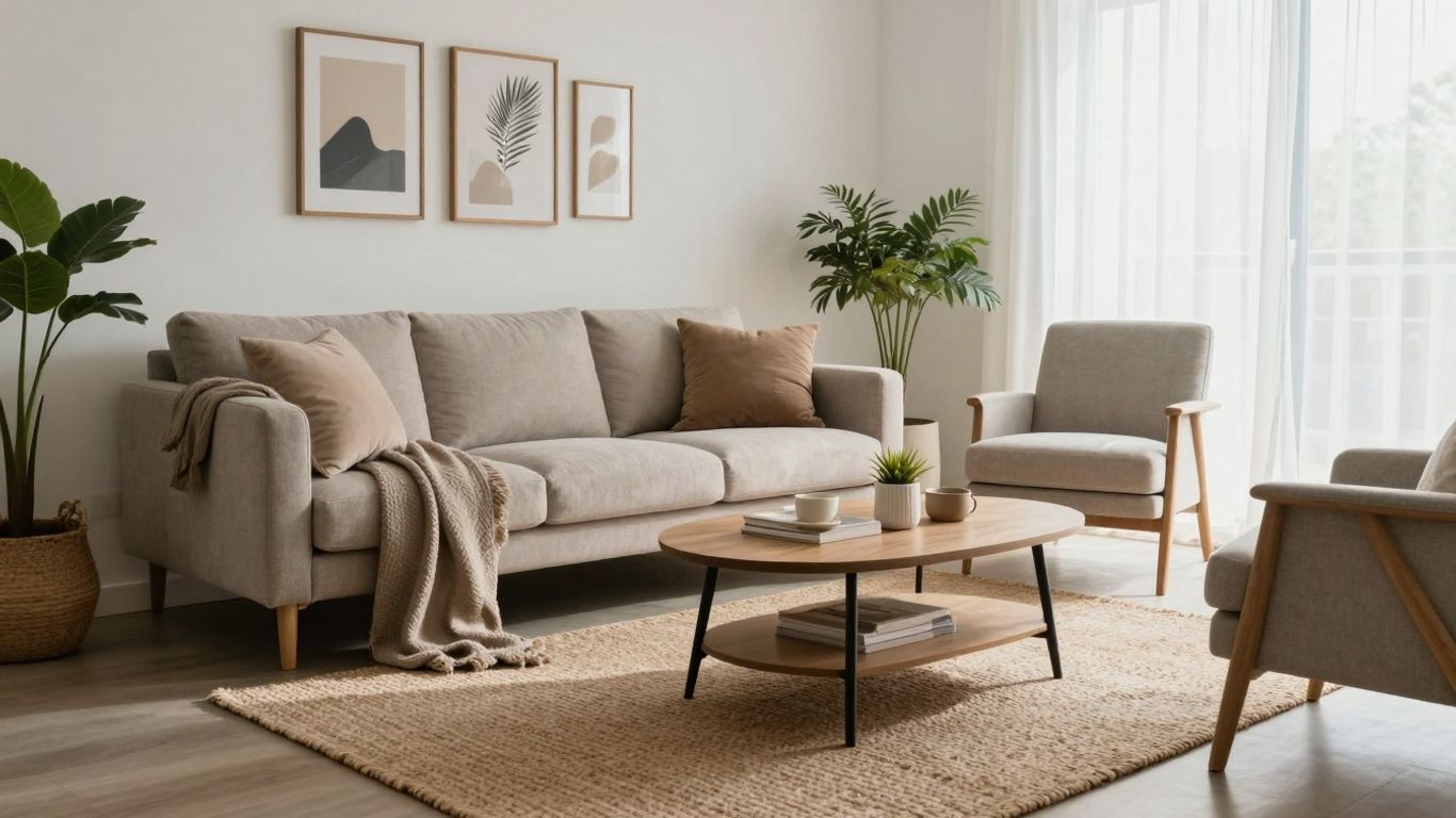 Durable furniture in a bright, welcoming Airbnb living room.