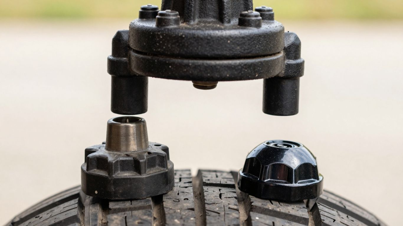 Truck and car tire valve caps side-by-side comparison.