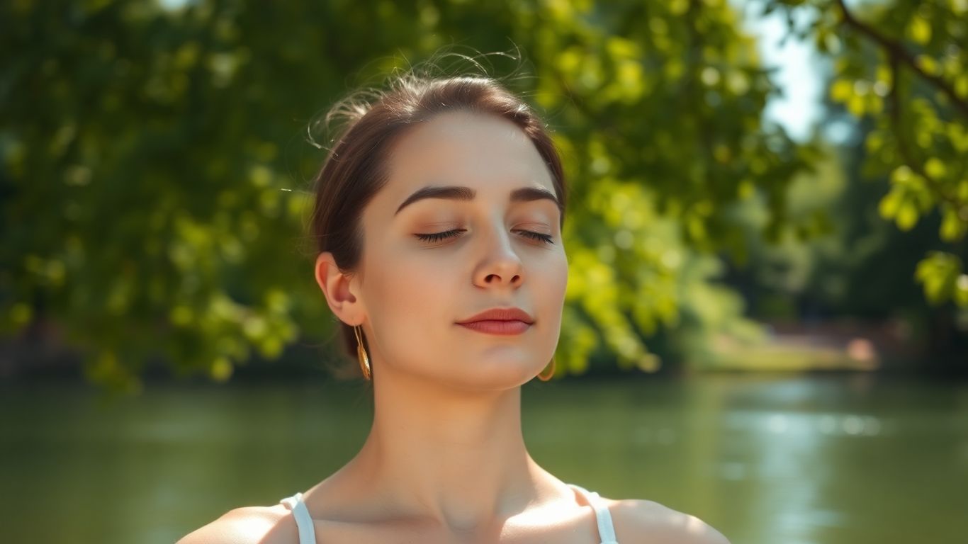 Person meditating peacefully outdoors with nature.