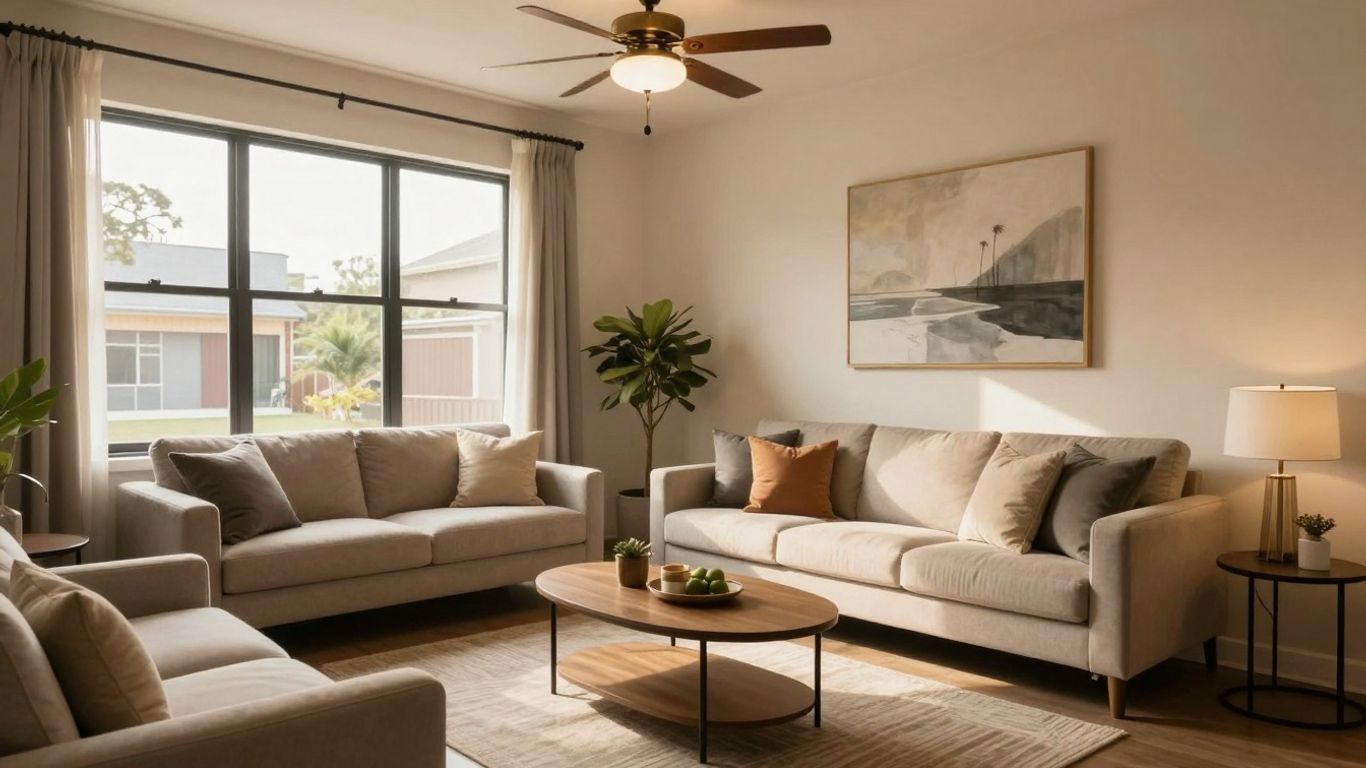 Modern DFW Airbnb interior with stylish decor and warm lighting.