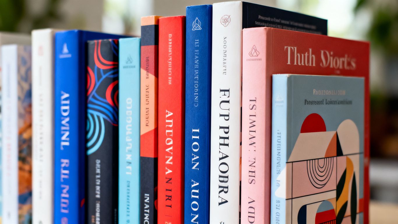 Stack of professional book covers with varied designs.