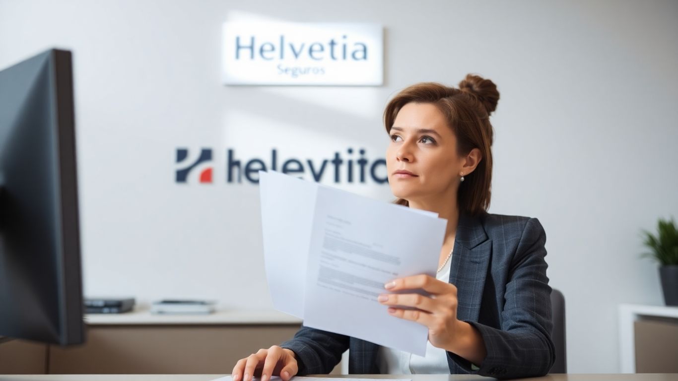 Persona revisando documentos de seguro Helvetia en una oficina