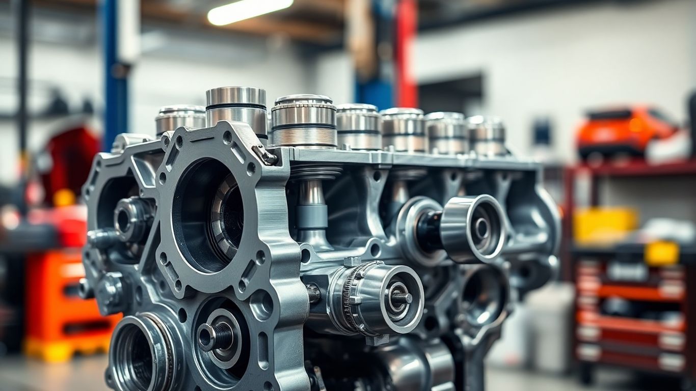 Reconditioned short engine block in a workshop