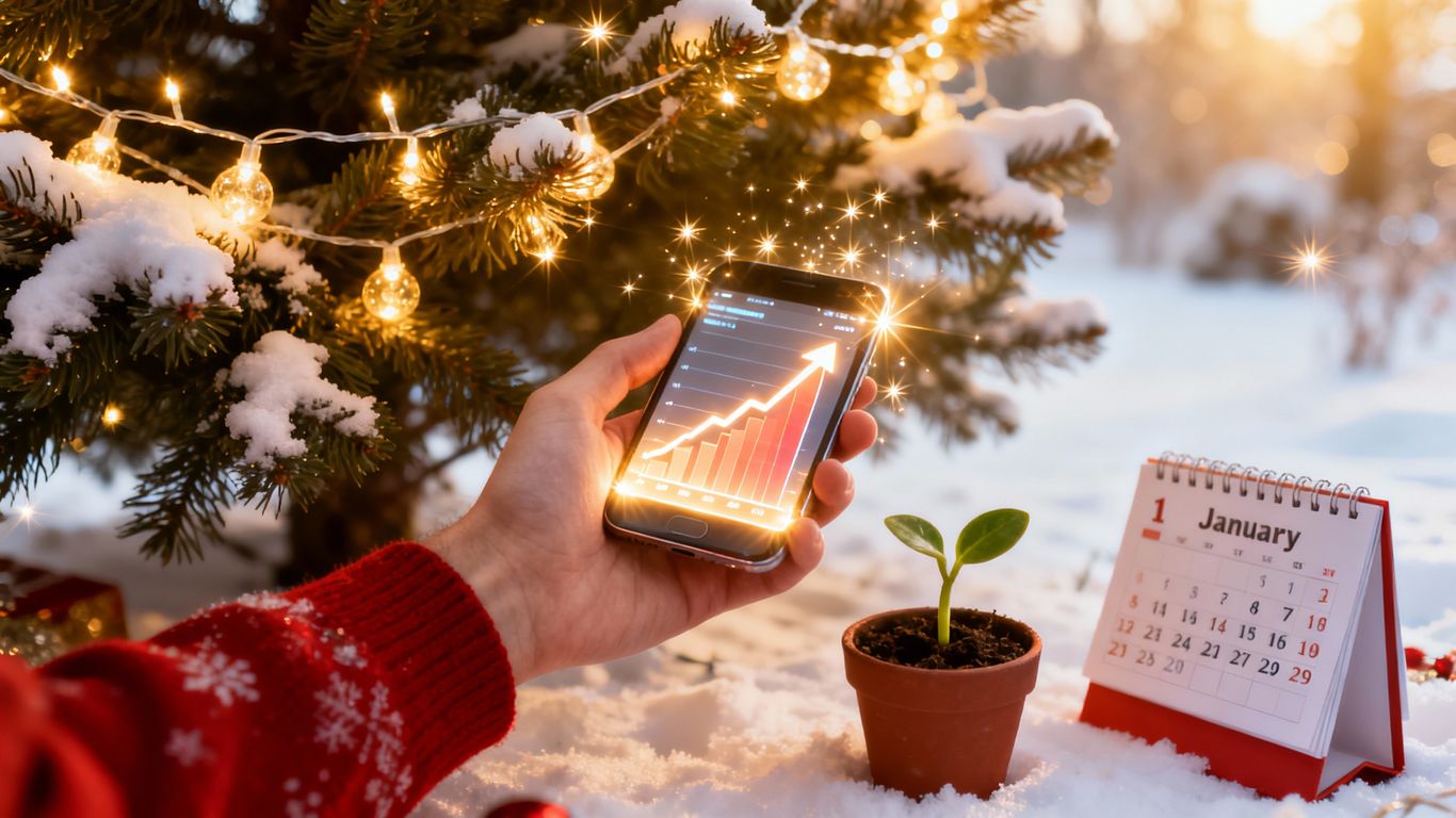 New Year website preparation with festive lights.